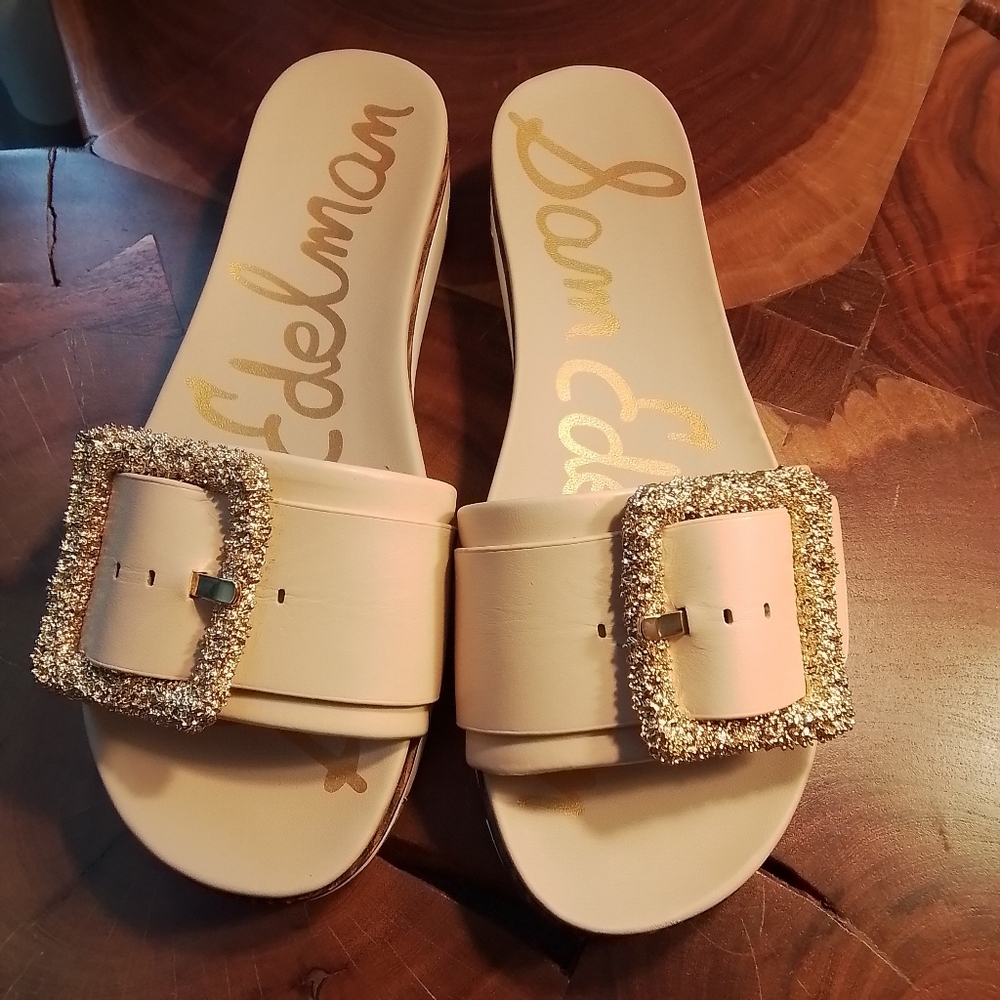 Sam Edelman Ariane 2 Leather Tan & Gold Slide Sandal - 9M - Picture 3 of 12